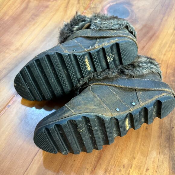 Sorel Joan of Arctic Wedge Women's Ankle Boots 10 M Leather Brown Faux Fur - Picture 8 of 9